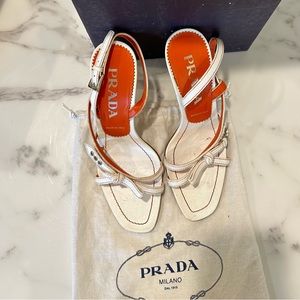 Prada white & tangerine strappy heels. Size 36